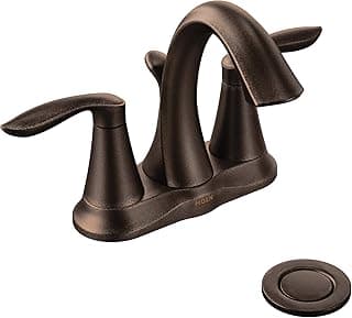 Torneira de lavatório Moen Eva bronze polido, duas alças, 3 furos, configuração padrão 10 cm