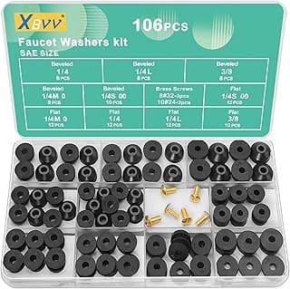 XBVV Kit com 106 Peças de Arruelas Para Torneiras, Incluindo Arruelas de Borracha Planas E Chanfradas, Para Reparo de Vazamentos E Desgaste Da Haste Da Torneira de Jardim.