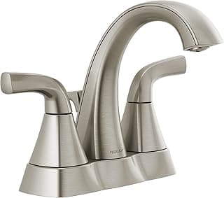 Torneira de lavatório Peerless P2635LF-BN em níquel escovado, dois alças, fundo branco
