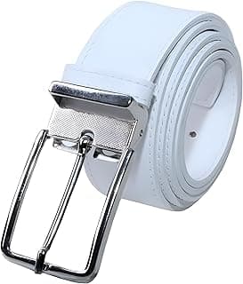 Cinto Branco Masculino em Couro Ecológico, Fivela Clássica Cromada, Branco, Cinto ideal para médico, enfermeiro 1,20m - TONSHOP