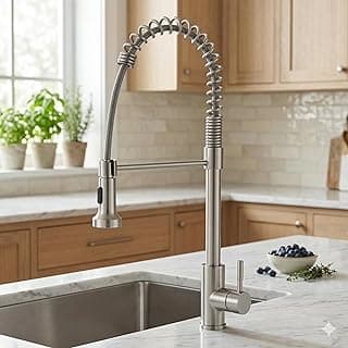 Torneira Gourmet Monocomando Cozinha DOMUM Escovada Inox 304 Escovado Bica Giratória 360° Água Quente e Fria para Bancada
