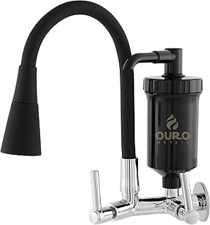 Torneira Preta Flexível Com Filtro de Parede Cozinha Duplo Jato Preta