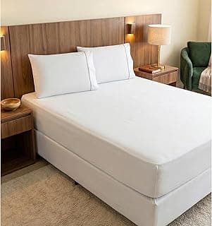 Lençol Casal com Elástico 3 Peças Micropercal 400 Fios Ponto Palito - Jogo de Cama Toque Acetinado de Hotel (Antiácaro e Não Amassa) - Branco