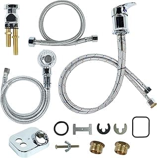 Kit de reposição para torneira de xampu com mangueiras e conectores metálicos, fundo branco